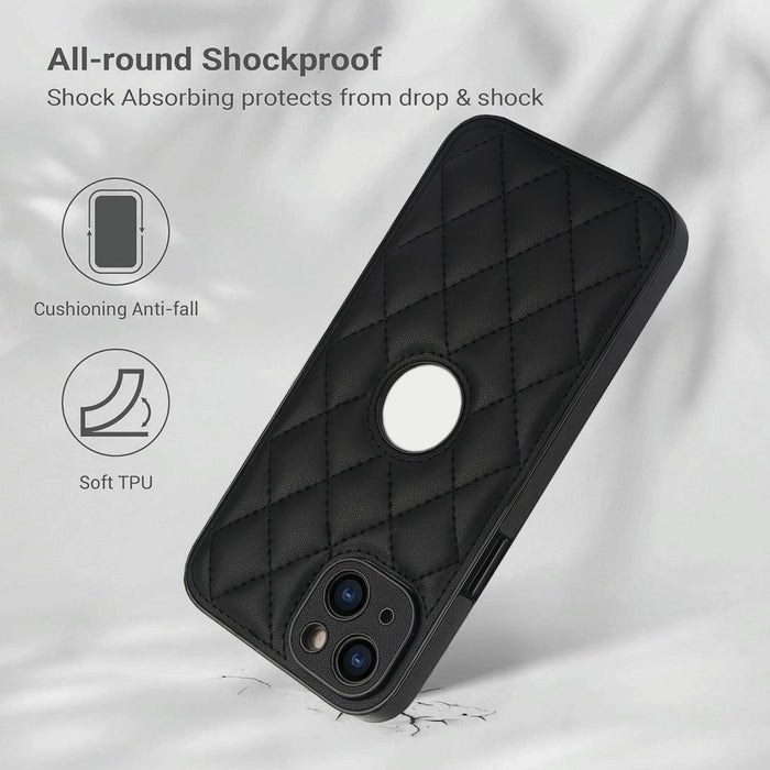 For Iphone 15 Rhombic Leather Back Cover Phone Case