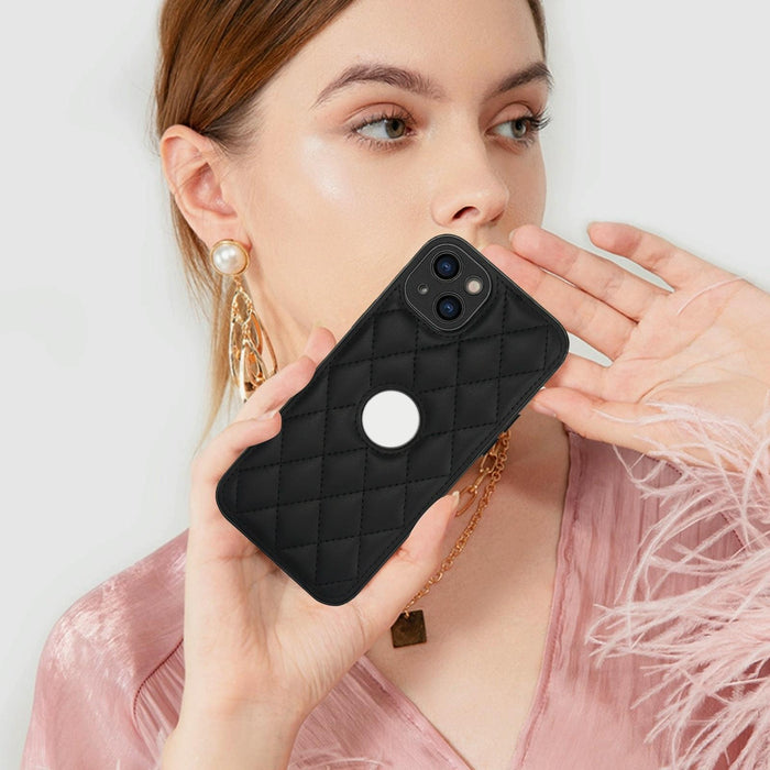 For Iphone 15 Rhombic Leather Back Cover Phone Case