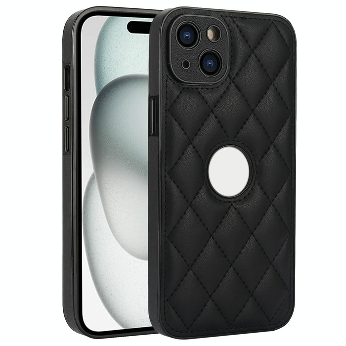 For Iphone 15 Rhombic Leather Back Cover Phone Case
