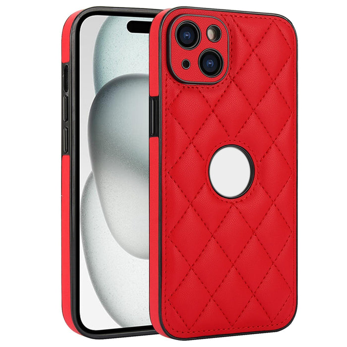For Iphone 15 Rhombic Leather Back Cover Phone Case
