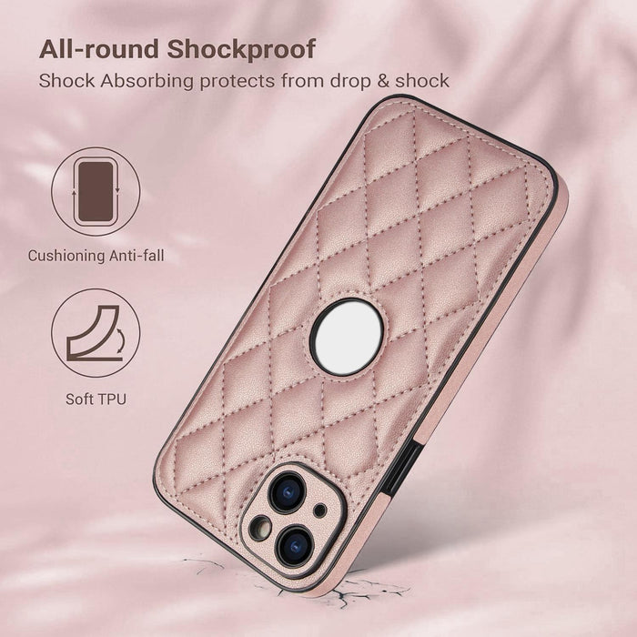 For Iphone 15 Rhombic Leather Back Cover Phone Case