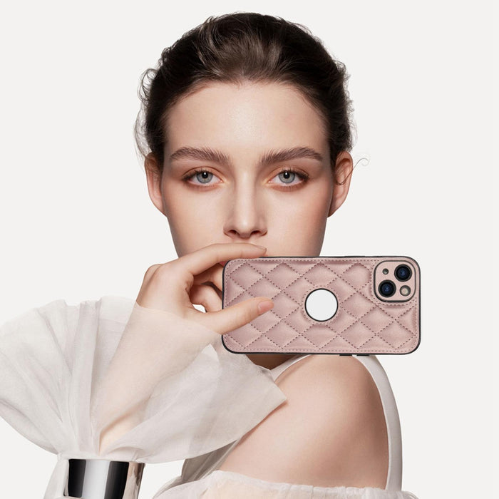 For Iphone 15 Rhombic Leather Back Cover Phone Case