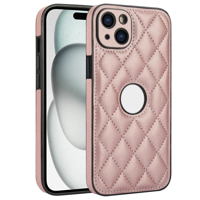 For Iphone 15 Rhombic Leather Back Cover Phone Case