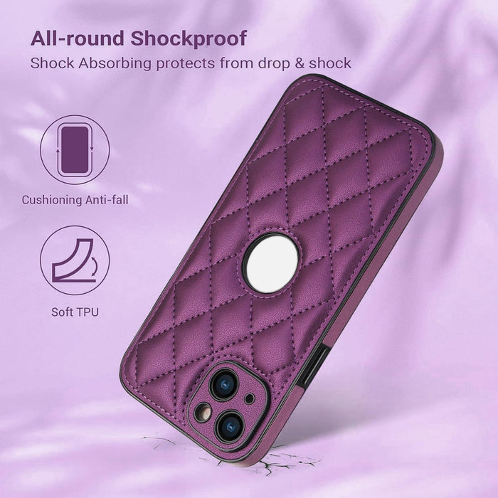 For Iphone 15 Rhombic Leather Back Cover Phone Case