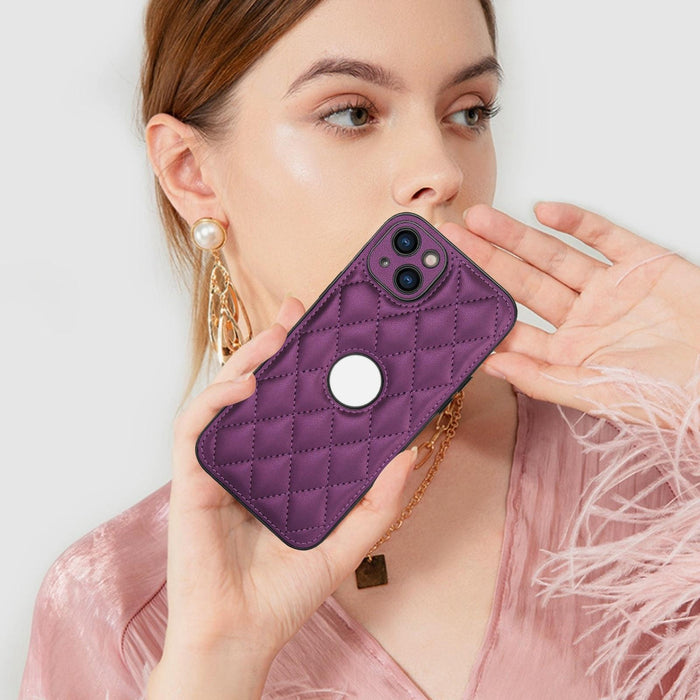 For Iphone 15 Rhombic Leather Back Cover Phone Case