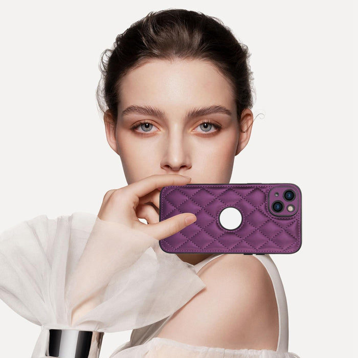 For Iphone 15 Rhombic Leather Back Cover Phone Case