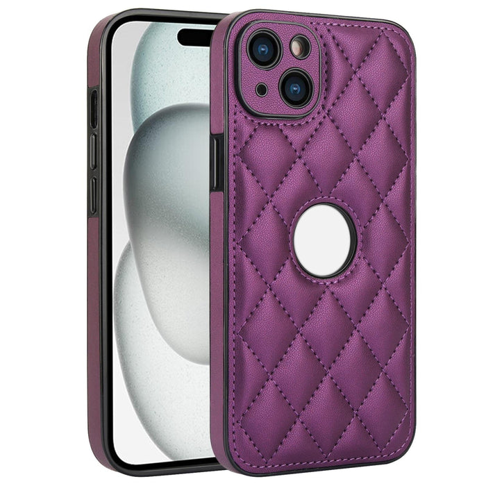 For Iphone 15 Rhombic Leather Back Cover Phone Case
