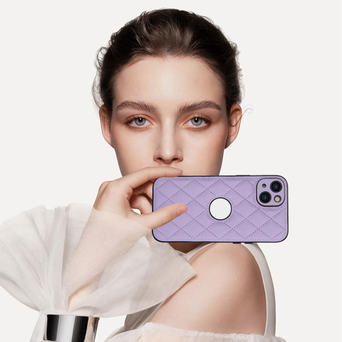 For Iphone 15 Rhombic Leather Back Cover Phone Case