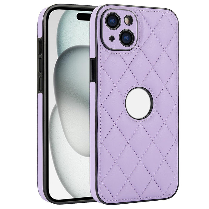 For Iphone 15 Rhombic Leather Back Cover Phone Case