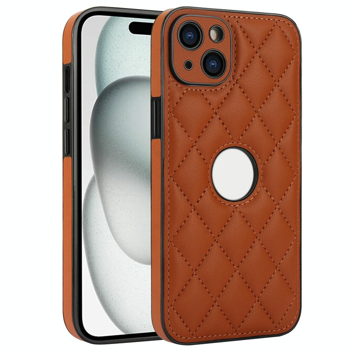 For Iphone 15 Rhombic Leather Back Cover Phone Case