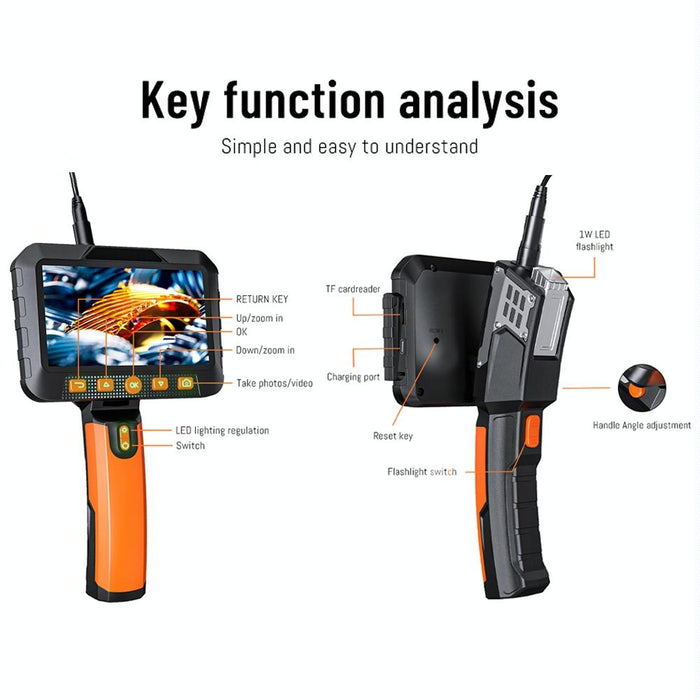 5 Inch Ips Colour Screen 3.9Mm Single Camera Handheld Hard Cable Hd Industrial Endoscope Length 1M Orange Black