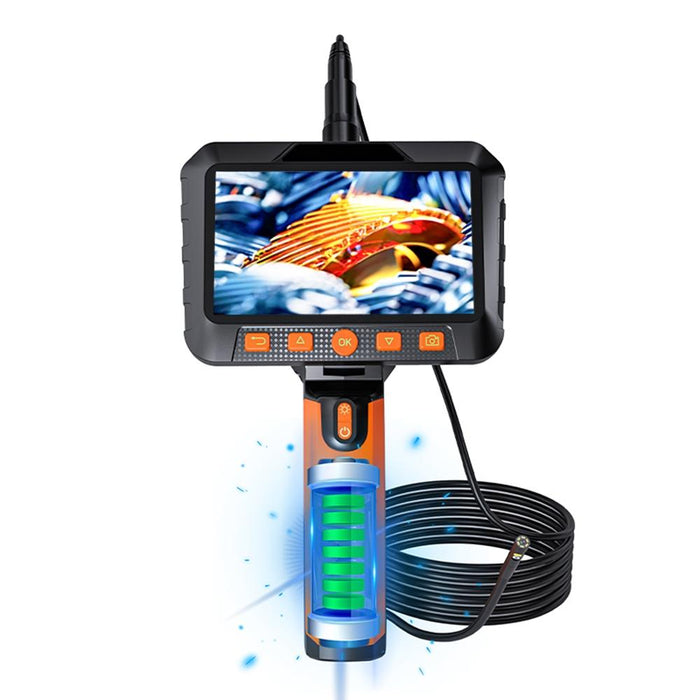 5 Inch Ips Colour Screen 7.9Mm Triple Camera Handheld Hard Cable Hd Industrial Endoscope Length 1M Orange Black