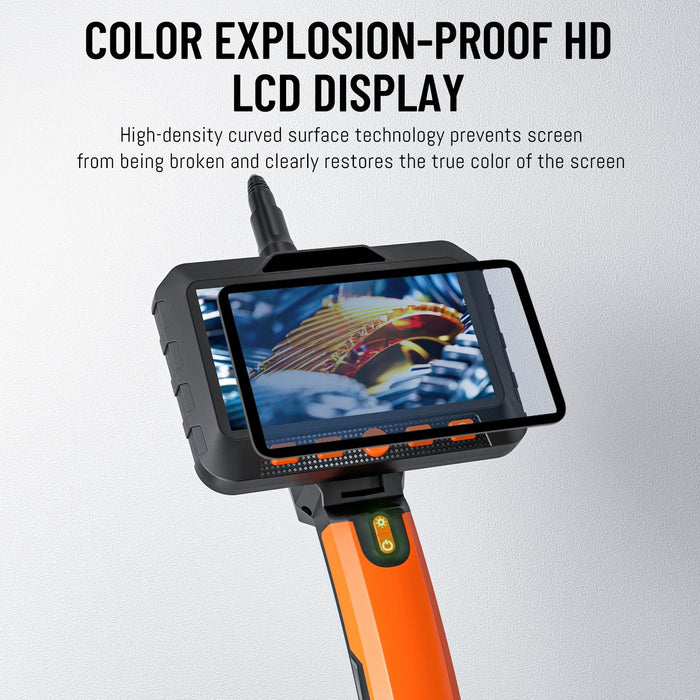 5 Inch Ips Colour Screen 7.9Mm Triple Camera Handheld Hard Cable Hd Industrial Endoscope Length 1M Orange Black