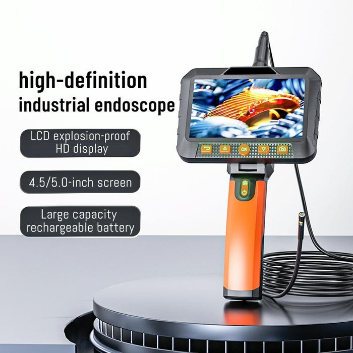 5 Inch Ips Colour Screen 7.9Mm Dual Camera Handheld Hard Cable Hd Industrial Endoscope Length 10M Orange Black
