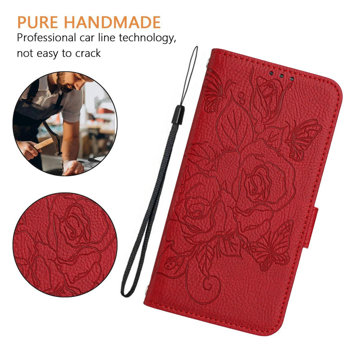 For Iphone 15 Embossed Rose Rfid Anti-Theft Leather Phone Case