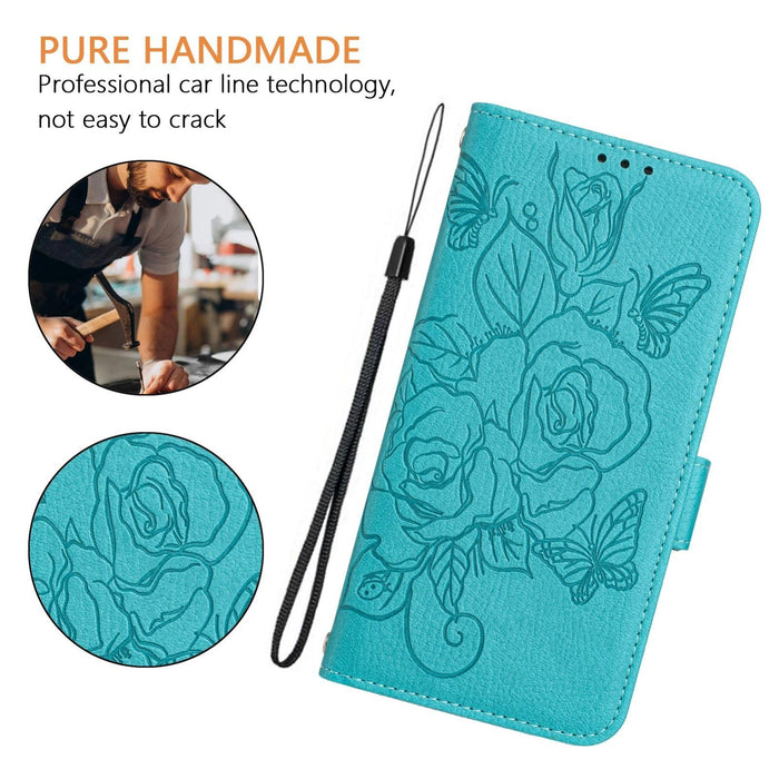 For Iphone 15 Embossed Rose Rfid Anti-Theft Leather Phone Case