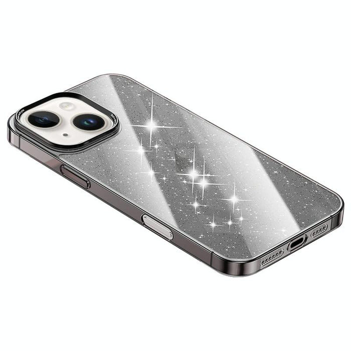 For Iphone 15 Electroplated Pc Hybrid Glitter Glass Phone Case