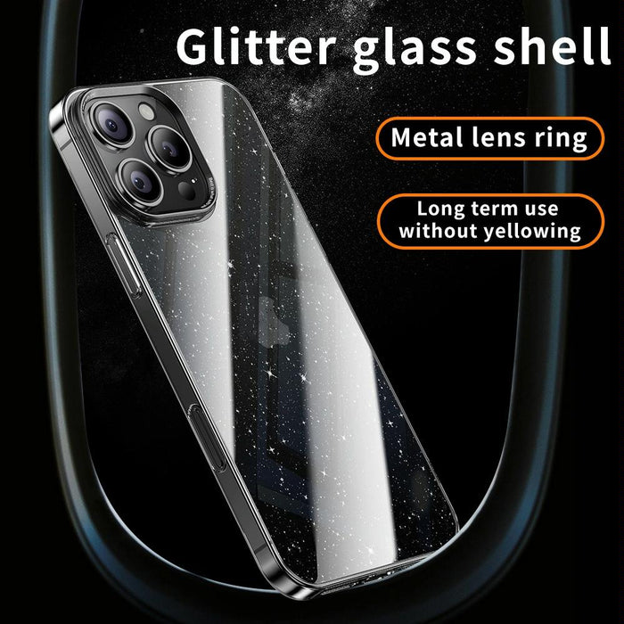 For Iphone 15 Electroplated Pc Hybrid Glitter Glass Phone Case