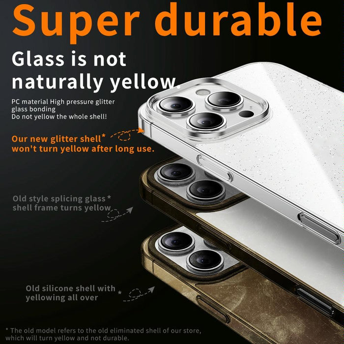 For Iphone 15 Electroplated Pc Hybrid Glitter Glass Phone Case