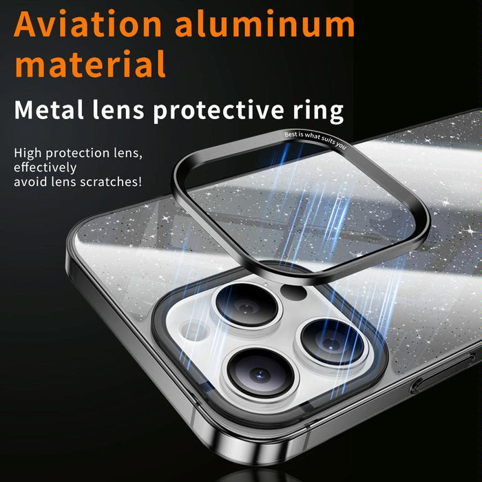 For Iphone 15 Electroplated Pc Hybrid Glitter Glass Phone Case