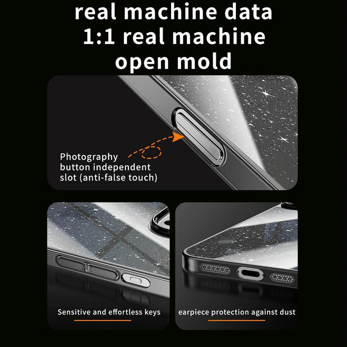 For Iphone 15 Electroplated Pc Hybrid Glitter Glass Phone Case