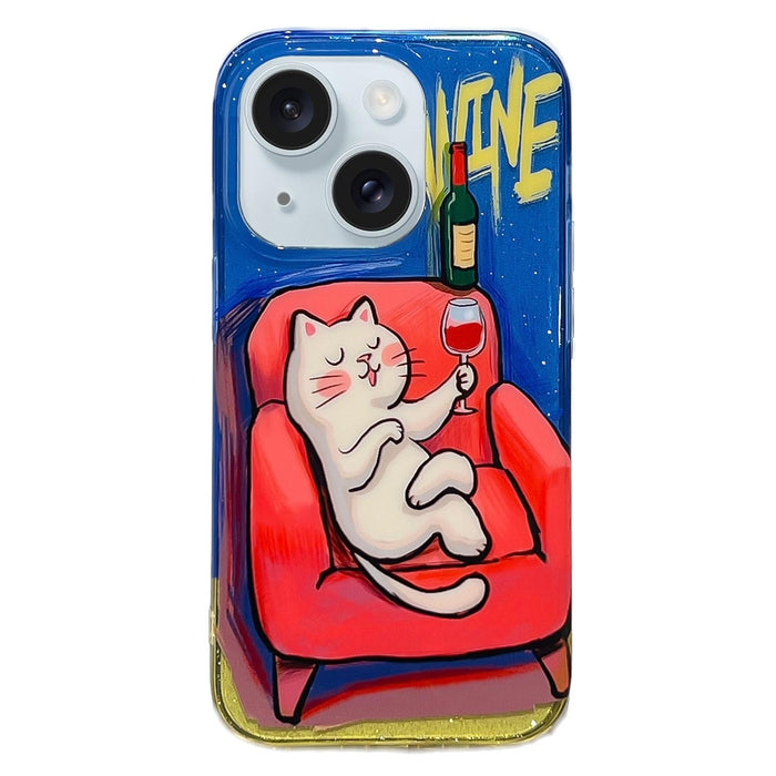 For Iphone 15 Illustration Graffiti Cat Pattern Double Layer Lmd Phone Case