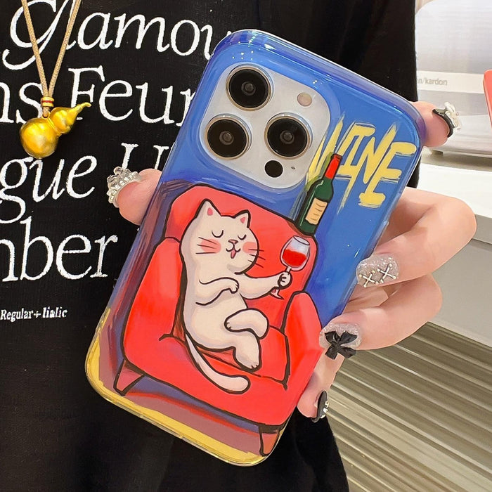 For Iphone 15 Illustration Graffiti Cat Pattern Double Layer Lmd Phone Case