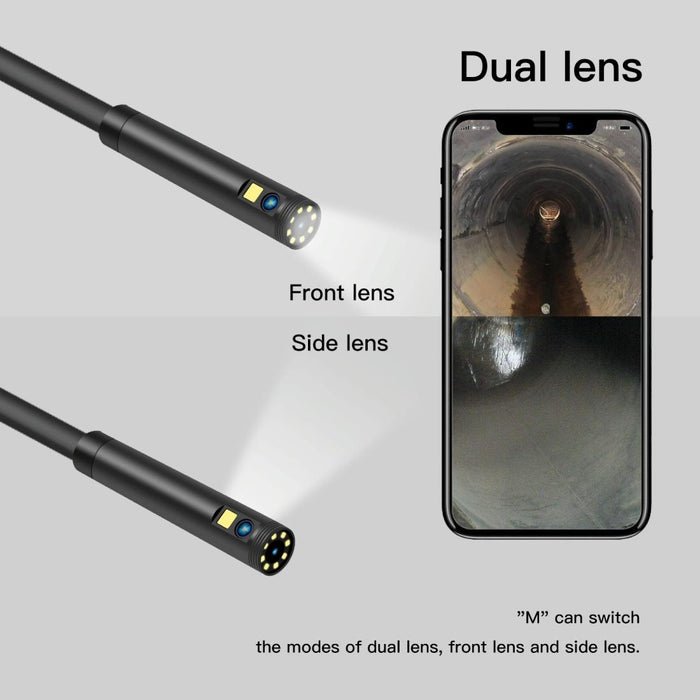 1080P Ip68 Waterproof Dual Camera Wifi Digital Endoscope Length 5M Snake Tube Black