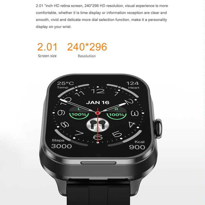 2.01 Inch 2 In 1 Bluetooth Earphone Smart Watch With Nfc & Steel Strap