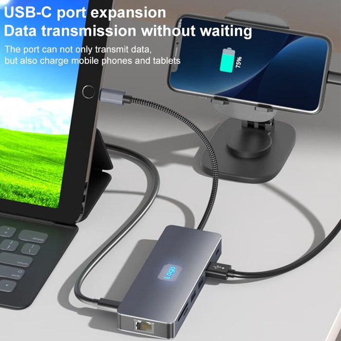 11-In-1 Type-C Docking Station Usb3.0 Pd100W Sd / Tf Rj45 Vga Hdtv 3.5Mm