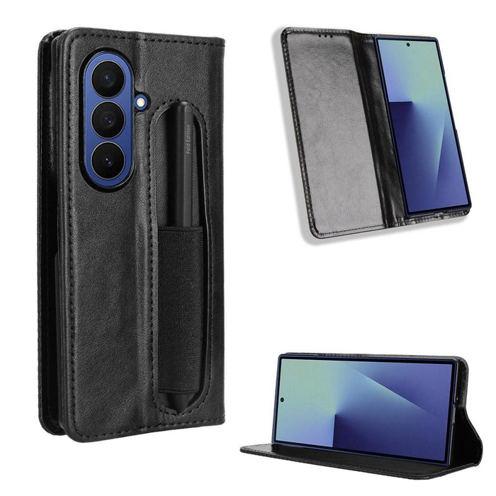 For Samsung Galaxy Z Fold7 5G Magnetic Buckle Retro Texture Leather Phone Case