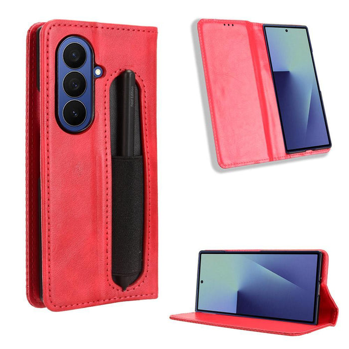 For Samsung Galaxy Z Fold7 5G Magnetic Buckle Retro Texture Leather Phone Case