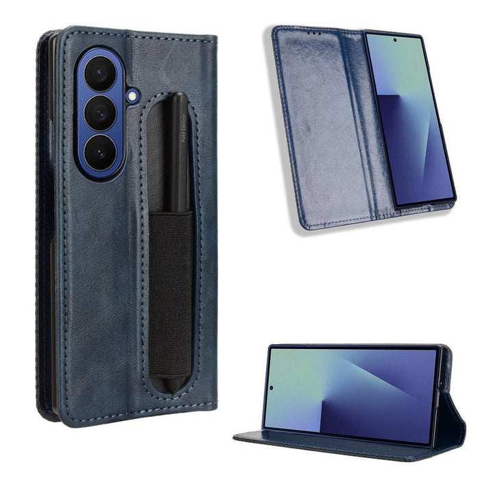 For Samsung Galaxy Z Fold7 5G Magnetic Buckle Retro Texture Leather Phone Case