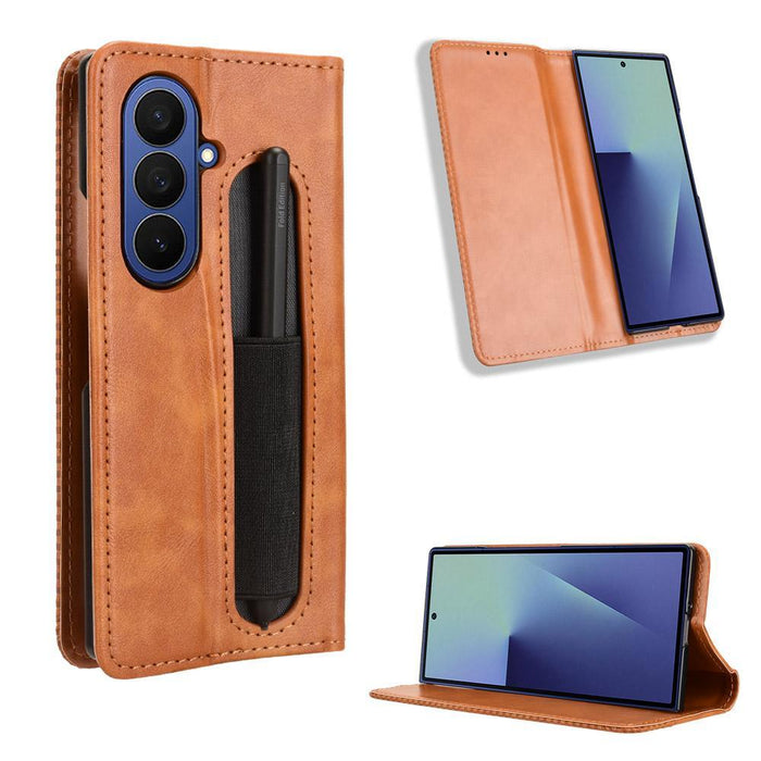 For Samsung Galaxy Z Fold7 5G Magnetic Buckle Retro Texture Leather Phone Case