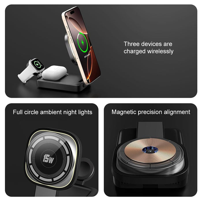 3 In 1 Magnetic Wireless Charger With Led Light