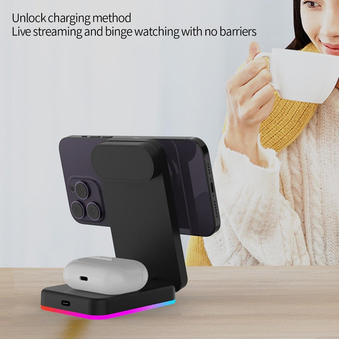 Foldable 3 In 1 Rgb Led Wireless Charger