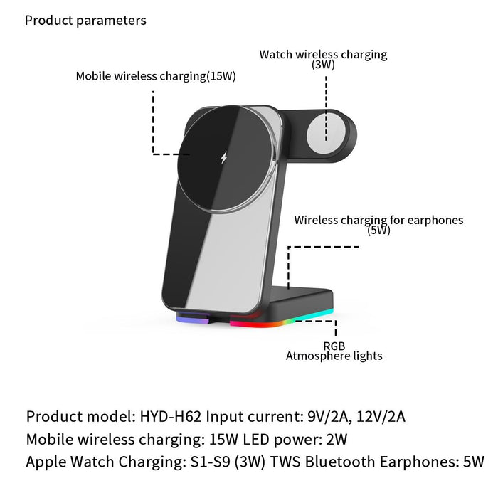 Foldable 3 In 1 Rgb Led Wireless Charger