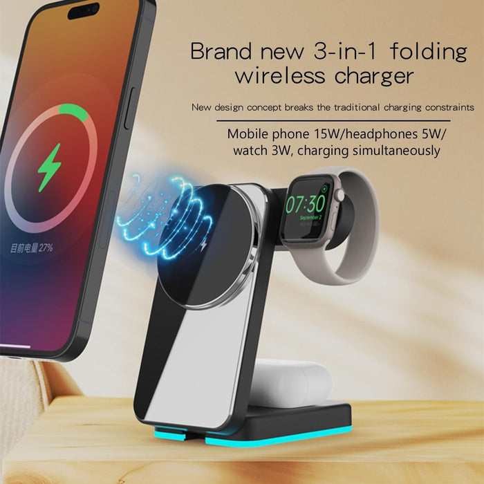 Foldable 3 In 1 Rgb Led Wireless Charger