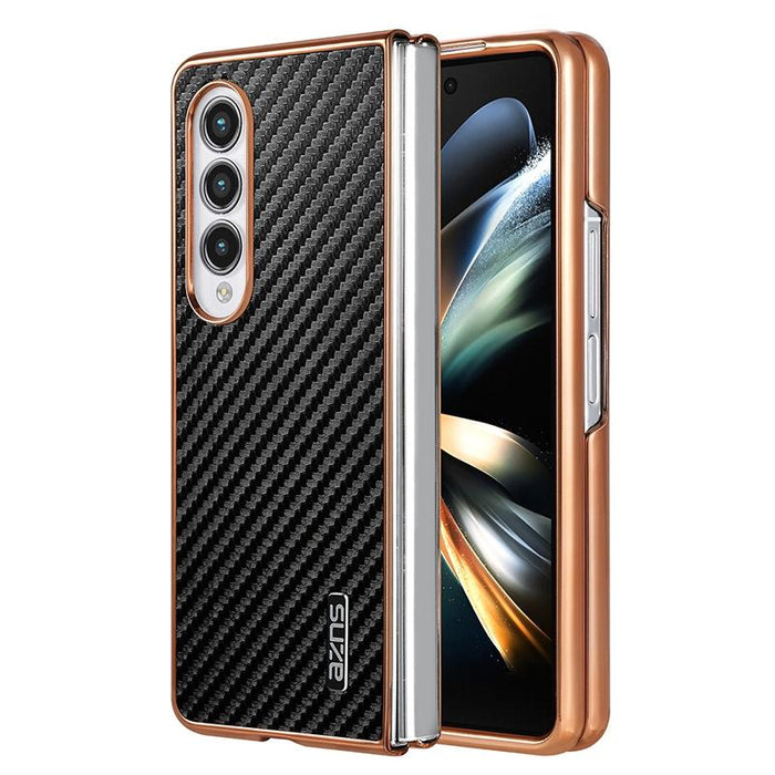 For Samsung Galaxy Z Fold7 5G Carbon Fiber Texture Phone Case Electroplated Edge