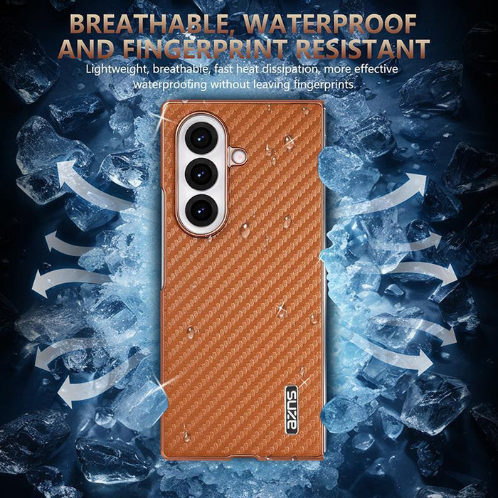 For Samsung Galaxy Z Fold7 5G Carbon Fiber Texture Phone Case Electroplated Edge