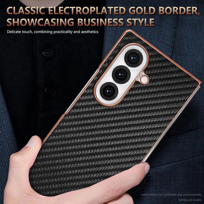 For Samsung Galaxy Z Fold7 5G Carbon Fiber Texture Phone Case Electroplated Edge