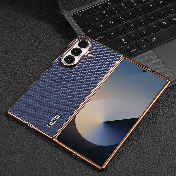 For Samsung Galaxy Z Fold7 5G Carbon Fiber Texture Phone Case Electroplated Edge
