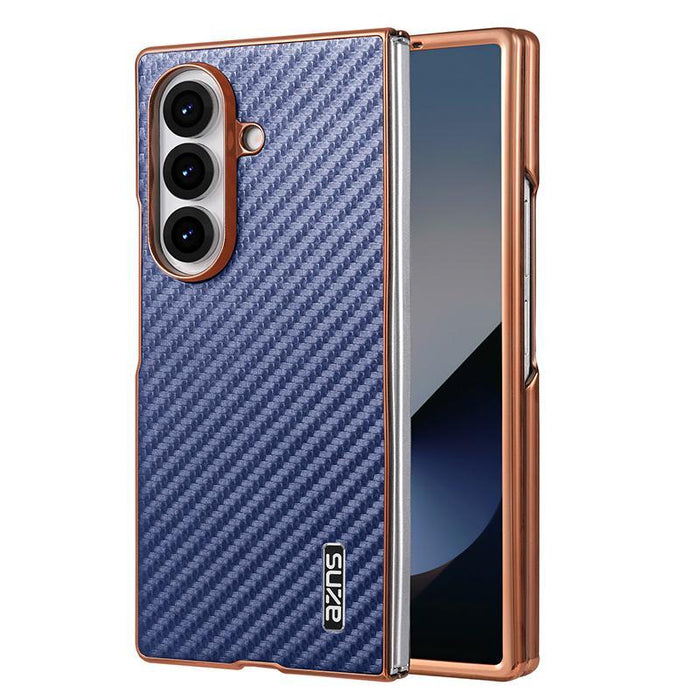 For Samsung Galaxy Z Fold7 5G Carbon Fiber Texture Phone Case Electroplated Edge