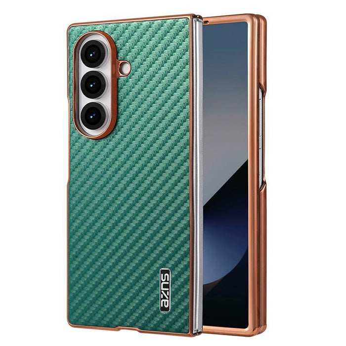 For Samsung Galaxy Z Fold7 5G Carbon Fiber Texture Phone Case Electroplated Edge