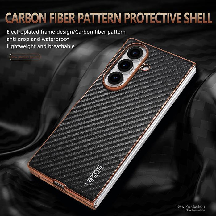 For Samsung Galaxy Z Fold7 5G Carbon Fiber Texture Phone Case Electroplated Edge
