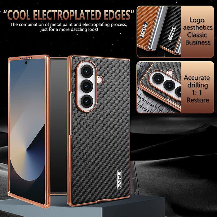 For Samsung Galaxy Z Fold7 5G Carbon Fiber Texture Phone Case Electroplated Edge