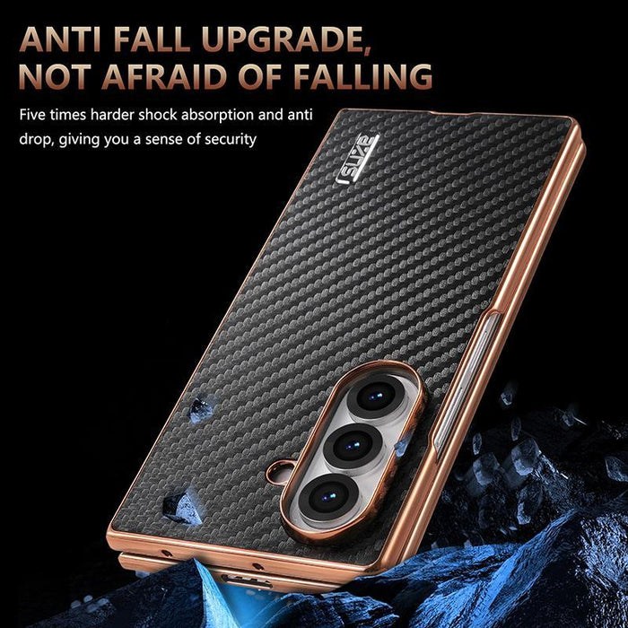 For Samsung Galaxy Z Fold7 5G Carbon Fiber Texture Phone Case Electroplated Edge