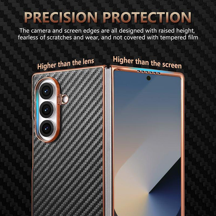 For Samsung Galaxy Z Fold7 5G Carbon Fiber Texture Phone Case Electroplated Edge
