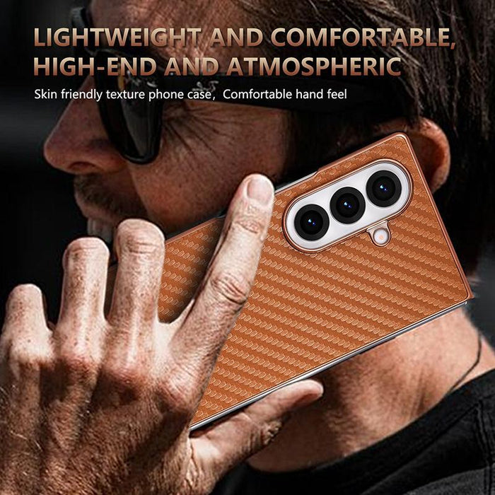 For Samsung Galaxy Z Fold7 5G Carbon Fiber Texture Phone Case Electroplated Edge