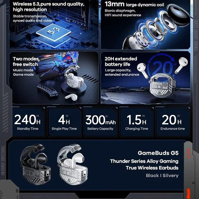 Gamebuds G5 Thunder Zinc Alloy Noise Reduction Wireless Bluetooth Music Earphones